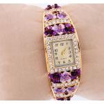 นาฬิกาข้อมือ นาฬิกาผู้หญิง แบบกำไลข้อมือ Diy ติดคริสตัล ติดดอกไม้ สุดหรู เพชร CZ AAA นาฬิกา ทอง 18 K ใส่ออกงาน ของขวัญให้แฟน 164523