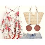 เสื้อใส่เที่ยวทะเล สายเดี่ยว เนื้อผ้าซีฟอง พิมพ์ลาย ดอกไม้ สีเหลือง ขาว ฟ้า ดำ no 5952