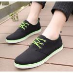 รองเท้าผ้าใบ ผู้ชาย รองเท้าใส่เที่ยว รองเท้าหุ้มส้น ผ้าแคนวาส หรือ ผ้ายีนส์ สีดำ เชือก สีเขียว ตัดกันได้อย่างลงตัว รองเท้าแบบ sport ใส่เที่ยว 594653