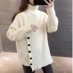 เสื้อกันหนาวผู้หญิง เสื้อกันหนาว แฟชั่น แบบ สาวเกาหลี แต่ง กระดุมข้าง คอปิด แบบสวย ดีไซน์ น่ารัก 600264