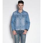 เสื้อยีนส์ แขนยาว เสื้อแจ็คเก็ตยีนส์ ฟอกสี สีฟ้าอ่อน สไตล์ อเมริกัน มีกระเป๋า บน 2 ข้าง คอปก ด้านหน้า กระดุม เสื้อยีนส์ผู้ชาย เท่ ๆ 91944_1