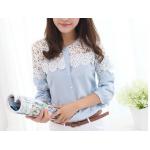 เสื้อแขนยาว ผ้าลูกไม้ เสื้อเชิ้ต ใส่เรียน ใส่ทำงาน สีฟ้า สดใส ช่วงบน ดีไซน์ลูกไม้ สีขาว สวยเก๋ อย่างมีสไตล์ 957102