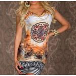 เดรสสั้น มินิเดรส สไตล์ สาวฝรั่ง ใส่เที่ยว ใส่ออกงาน ใส่สบาย ลายหางนกยูง แสนสวย เดรสแขนกุด สีเขียว เทา เหลือง 733712