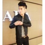 เสื้อ แจ็คเก็ตหนัง แบบ สลิม ฟิต Jacket ผู้ชายเท่ ๆ แบบพอดีตัว คอปก กระดุมหน้า มีกระเป๋าหน้า เสื้อนอกผู้ชาย แขนยาว สีดำ 997454