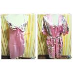 ชุดนอน สายเดี่ยว ผ้าลื่น ผ้าซาติน พร้อมเสื้อคลุม สีชมพูหวาน ดอกไม้ b006