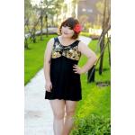 ชุดว่ายน้ำคนอ้วน ชุดว่ายน้ำไซส์ใหญ่ ชุดว่ายน้ำวันพีช สำหรับคนอวบ คนอ้วน ดีไซน์ ปกปิดต้นขา ด้านบน สีดำ ลายดอกไม้สีทอง 951528_2