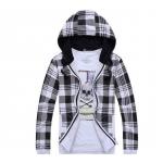 เสื้อ แจ็คเก็ต ผู้ชายแขนยาว เสื้อฮู้ด เสื้อหมวก เท่ ๆ ลายสก็อต สีขาวดำ ซิปหน้า เสื้อ Jacket แบบสวย มีดีไซน์ แบบ วัยรุ่น 302765