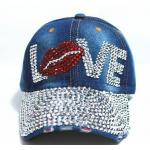 หมวกแก๊ป หมวกมีปีก หมวกเบสบอล หมวกยีนส์ ติดคริสตัล เป็น อักษร LOVE ทำเป็นรูปปาก แทนตัว O หลายสี สียีนส์ สีดำ สีขาว 3117247