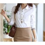 เสื้อเชิ้ตผู้หญิง เสื้อเชิ้ิตแขนยาว ใส่ทำงาน ดีไซน์ เพิ่มความสวยเก๋ พับแขนเป็นลายสก๊อต ปกด้านใน ลายสก๊อต เสื้อเชิ้ต สีขาว แบบสวย ๆ 670211