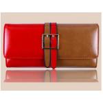 กระเป๋าสตางค์ผู้หญิง ใบยาว กระเป๋าสตางค์ แฟชั่น หนังแท้ 2 ฝั่งละครึ่ง สีน้ำตาล ตัด กับสีแดง สวยหรู ดีไซน์ เข็มขัด 2 สีคาด สวยเก๋ 389777_3