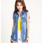 เสื้อยีนส์ ผู้หญิง แจ็คเก็ตยีนส์ แขนกุด ตัวยาว แนวเซอร์ เสื้อคลุม แบบยีนส์ ใส่เที่ยว วันสบาย ๆ ใส่ทับ เสื้อยืด กางเกงขาสั้น สียีนส์เข้ม 734047