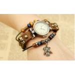 นาฬิกาข้อมือผู้หญิง นาฬิกาสายหนังแท้ หนังถัก นาฬิกาข้อมือ Diy งาน Hand Made สไตล์ ร็อค พังค์ ติด จี้ รูปหัวกะโหลก รอบเส้น หนังแท้ ร้อยลูกปัด วินเทจ 775523