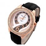 นาฬิกาข้อมือผู้หญิง สายหนัง สีดำ เพิ่มความหรูหรา ด้วย คริสตัล เพชร ล้อมหน้าปัด ดีไซน์ เพชรด้านใน สวยหรู 44728