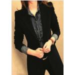 เสื้อสูท เสื้อแจ็คเก็ต ผู้หญิง สไตล์ สูท แขนยาว คอปก สีพื้น เสื้อคลุม แบบสูท ตัวยาว สำหรับ สาวทำงาน Working Women สีดำ 528189