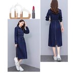 เดรสแขนยาว เดรสกระโปรงยีนส์ สีเข้า สไตล์ สาวเกาหลี ใส่สวย น่ารัก เข้ากับรองเท้าผ้าใบ เท่ ๆ 718238