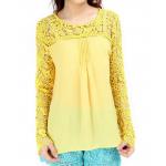 เสื้อแฟชั่นผู้หญิง เสื้อผู้ใหญ่ ผ้าชีฟอง ผสม ผ้าลูกไม้ ใส่สบาย สีเหลือง เสื้อตัวใหญ่ แบบลูกไม้ เสื้อแขนยาว ใส่ออกงานบุญ งานบวช งานแต่งงาน 73868