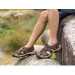 รองเท้าผู้ชาย รองเท้า แตะ แบบรัดส้น รองเท้า ใส่เที่ยว เดินป่า เที่ยว ชายทะเล หนังแท้ มีสายรัด ด้านหน้าปิดกันหิน พื้นยาง แบบเดียวกับยางรถยนต์ 634114