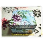 กล่องไม้ ใส่เนคไท ลายดอกไม้สีฟ้า งาน Handmade