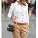 เสื้อเชิ้ตผู้หญิง เสื้อเชิ้ิตแขนยาว เสื้อเชิ้ตใส่ทำงาน แขนยาว พับด้านใน เป็นลายเสือ เพิ่มสีสันให้ เสื้อสีขาว ดูโดดเด่น แบบสวย ไม่ซ้ำใคร 134029