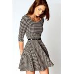 เดรสใส่ทำงาน ลายสก๊อตสีดำ ผ้าแคนวาส ใส่สบาย แขนสามส่วน no 55496