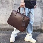 กระเป๋า โน๊ตบุ๊ค กระเป๋าใส่เอกสาร หนัง pu High quality สีน้ำตาล กันน้ำ หนังเรียบสวย ดูดี ภูมิฐาน s966724