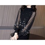 เสื้อผู้หญิง เสื้อแฟชั่น ผ้าซีทรู สีดำ ลายจุด แบบสวย ๆ เสื้อแฟชั่น ใส่ออกงาน ใส่สวย ลุ๊คคุณหนู 566569