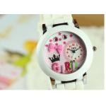 นาฬิกาข้อมือผู้หญิง diy นาฬิกาข้อมือ 3 มิติ แต่ง ดิสเพลย์ มุ้งมิ้ง สาย ซิลิโคน สีขาว ติดโบว์ และ อักษร Girl ด้านใน 318539