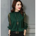 เสื้อเชิ้ตผู้หญิง เสื้อเชิ้ตแขนยาว ผ้าซีฟอง เสื้อแฟชั่น แขนยาว ใส่เที่ยว ใส่ทำงาน ปิดคอ แขนยาว เรียบเก๋ มีสไตล์ 837565