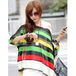 เสื้อคลุม ผ้าชีฟอง คอกว้าง เสื้อใส่เที่ยวทะเล ใส่เที่ยว สีแสบ แฟชั่น สุดเก๋ ลายขวาง สีเขียวสลับเหลือง แดง ดำ no 85154_1