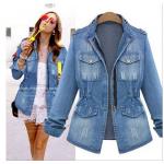 แจ็คเก็ต ยีนส์ ผู้หญิง เสื้อคลุมยีนส์ แขนยาว ตัวยาวปิดสะโพก ดีไซน์ ให้มีส่วนเว้าที่เอว เสื้อยีนส์แฟชั่น จากต่างประเทศ สวยเท่ มีสไตล์ 41696