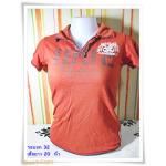 #155007 Used เสื้อยืดสีส้มอิฐ เสื้อคอปก ลดราคา