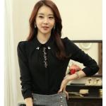 เสื้อเชิ้ตแขนยาว เสื้อเชิ้ตผู้หญิง สาว ออฟฟิต เสื้อแขนยาว สีดำ คอปก แต่งลูกปัดเงินทอง ดีไซน์ ลูกเล่น ที่ช่วงคอเสื้อ 825283_1