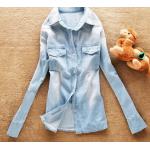 เสื้อยีนส์ เสื้อเชิ้ตผู้หญิง แขนยาว ใส่เป็น เสื้อคลุม หรือ เสื้อแจ็คเก็ต ได้ สียีนส์ฟ้าอ่อน แนวเซอร์ ๆ สาวเท่ กระดุมหน้า เสื้อยีนส์ ใส่เที่ยว ใส่ทำงาน 465965_1