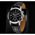 นาฬิกาข้อมือ ผู้ชาย สายหนังแท้ สายสีดำ หน้าปัดกลม สีดำ คลาสสิค สำหรับ ผู้ชายมาดเข้ม ของขวัญให้แฟน สุดหรู นาฬิกาสายหนัง สวย ๆ 181477