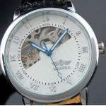 นาฬิกาข้อมือผู้ชาย แบบ โชว์กลไก ด้านใน นาฬิกาข้อมือเปลือย Mechanical watch สายหนัง หน้าปัดสีขาว คลาสสิค ลายไม้ no 10996_2