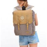 กระเป๋าเป้ กระเป๋าสะพายหลัง กระเป๋าใส่ notebook สไตล์ญี่ปุ่น สีน้ำตาลอ่อน ใส่หนังสือเรียน ใส่เสื้อผ้าเที่ยว ผ้าแคนวาส ผสมหนัง สไตล์วินเทจ ลายทาง 818815_1