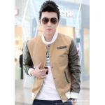 เสื้อคลุมผู้ชายแขนยาว สไตล์ แจ็คเก็ตหนัง ผสมผสานกับ ผ้ายีนส์ ใส่สบาย ดีไซน์แขนเสื้อ เป็นหนัง หล่อเท่ สไตล์ หนุ่มเกาหลี สีน้ำตาล กากี no 579460_1