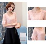 เสื้อแฟชั่น เสื้อใส่ทำงาน เสื้อผู้หญิง แขนสั้น ผ้าซีฟอง ลายจุด สีชมพู แขนเสื้อ มีระบายเล็กน้อย เนื้อผ้า 2 ชั้น เสื้อใส่เที่ยว ใส่ทำงาน วัยรุ่น 674821