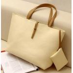 กระเป๋าถือสำหรับผู้หญิง ใบใหญ่ วัสดุ PU ทนทานกันน้ำได้ สีครีม