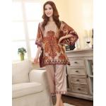 ชุดนอน แบบ เสื้อกางเกง เข้าชุด ชุดนอนผ้าไหม ผ้าซาติน นุ่มลื่น ใส่สบาย เสื้อแบบ ปีกผีเสื้อ ชุดนอน คุณนาย สีน้ำตาลทอง สีชมพู ชุดนอนผู้ใหญ่ 170072