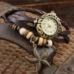 นาฬิกาข้อมือ ผู้หญิง นาฬิกาสายหนังถัก สไตล์สร้อยข้อมือ สีน้ำตาล ห้อย จี้ ปลาดาว วินเทจ สุด ๆ เท่ เก๋ อย่างมีสไตล์ 799462