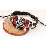 สร้อยข้อมือผู้ชาย ผู้หญิง ใส่ได้ สไตล์ วินเทจ สายหนังแท้ ร้อยลูกปัดหลากสี สร้อยข้อมือ Hand made สไตล์ อินเดียแดง มีจี้กลม ตรงกลาง 675530