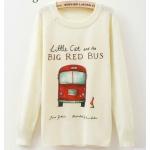 เสื้อกันหนาว เสื้อคลุม แขนยาว เสื้อไหมพรมถัก นิตติ้ง แบบสวม ตัวยาว เสื้อกันหนาว วัยรุ่น แบบน่ารัก ลาย Big bus สีแดง เก๋ ๆ สไตล์ วินเทจ 209010
