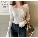 เสื้อกันหนาวผู้หญิง แฟชั่น เสื้อกันหนาว ใส่ทำงาน ดีไซน์เก๋ กระดุมข้าง คอปาด สวยเก๋ มีสไตล์ 662448