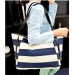 กระเป๋าสะพายข้างผู้หญิง กระเป๋าถือ ผู้หญิง โทนสี ขาวสลับน้ำเงิน ใส่ของได้เยอะ ผ้าแคนวาส กระเป๋าถือใส่หนังสือ ใส่เสื้อผ้า ใส่ ipad ได้ 617371_1