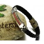 สร้อยข้อมือผู้ชาย กำไลข้อมือผู้ชาย หนังถัก สีดำ ออกแบบตกแต่ง ด้วย สแตนเลส สีเงิน ทอง ทองแดง สวยหรู ไม่ลอกไม่ดำ no 632247