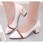 รองเท้าคัทชู รองเท้าใส่ทำงาน แฟชั่นรองเท้าหุ้มส้น ผู้หญิง รองเท้าหัวแหลม ส้นเตี้ย แต่งลายเส้นคาด แต่งคริสตรัลสุดหรู 854079