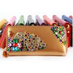 กระเป๋าสตางค์ผู้หญิง ใบยาว ซิปรอบ ติดคริสตัล นกหางนกยูง สีสวย กระเป๋าสตางค์ ถือออกงาน กระเป๋าคลัช สวยหรู ดูดี มีระดับ 449295