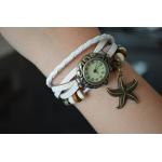 นาฬิกาข้อมือ ผู้หญิง นาฬิกาสายหนังถัก สไตล์สร้อยข้อมือ วินเทจ สุด ๆ สีขาว ห้อยจี้ รูป ปลาดาว เท่ เก๋ อย่างมีสไตล์ 799462