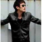 เสื้อคลุมผู้ชายแขนยาว สไตล์ แจ็คเก็ตหนัง สวยเท่ มีสไตล์ เสื้อ Jacket หนัง คอตั้ง แต่งกระดุมที่คอ แบบพอดีตัว สีดำ มาดเท่ แบบวินเทจ no 610224_2